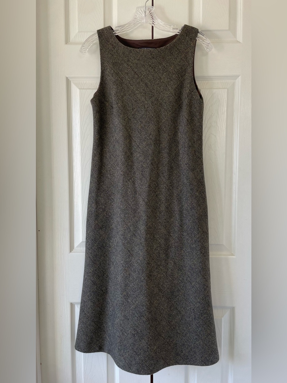 NWT Vintage Harold’s Brown Wool Herringbone Tweed Sheath Dress USA Size 6 - Picture 2 of 12